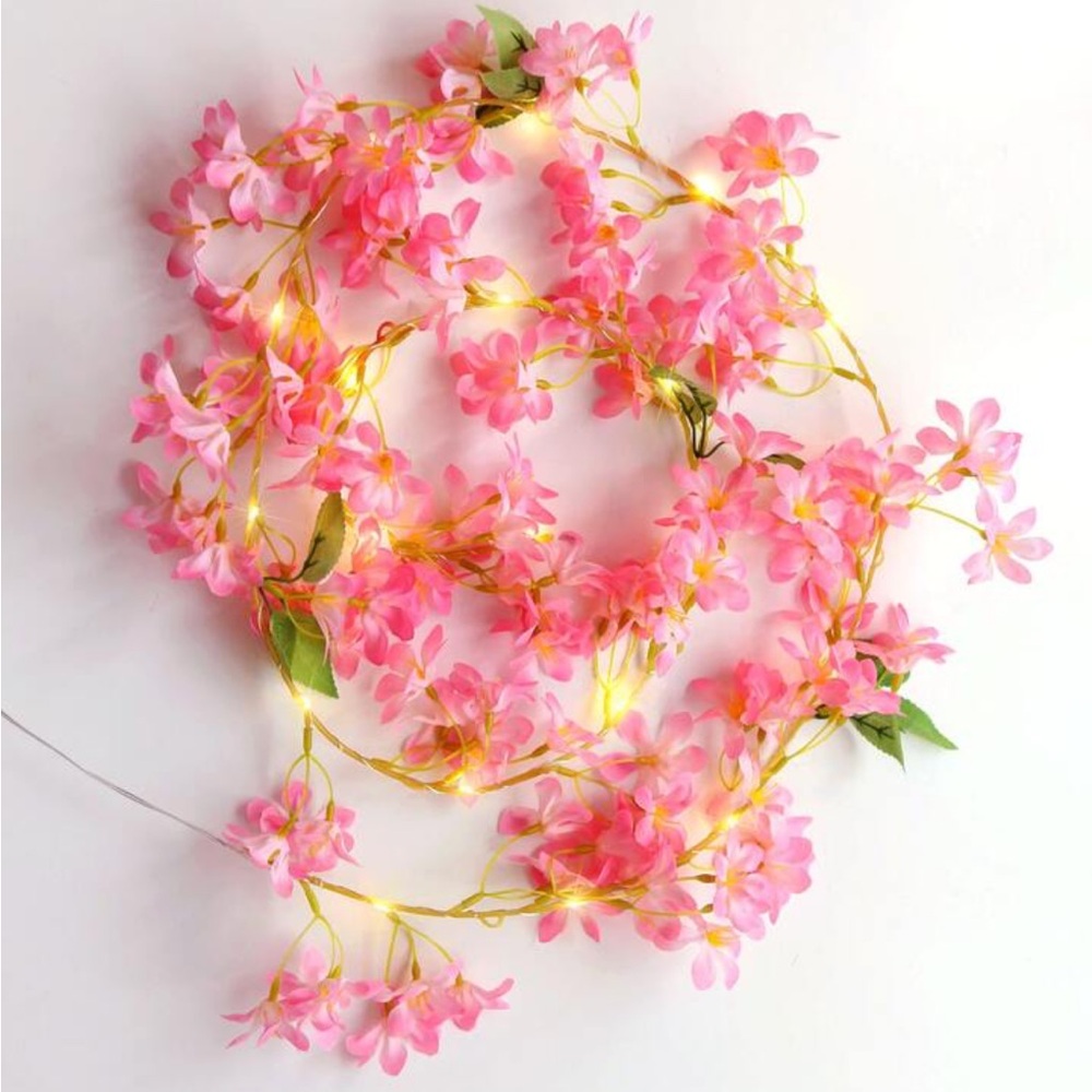 Artificial LED Pink Floral String Light Vines Garland, 3-Pack